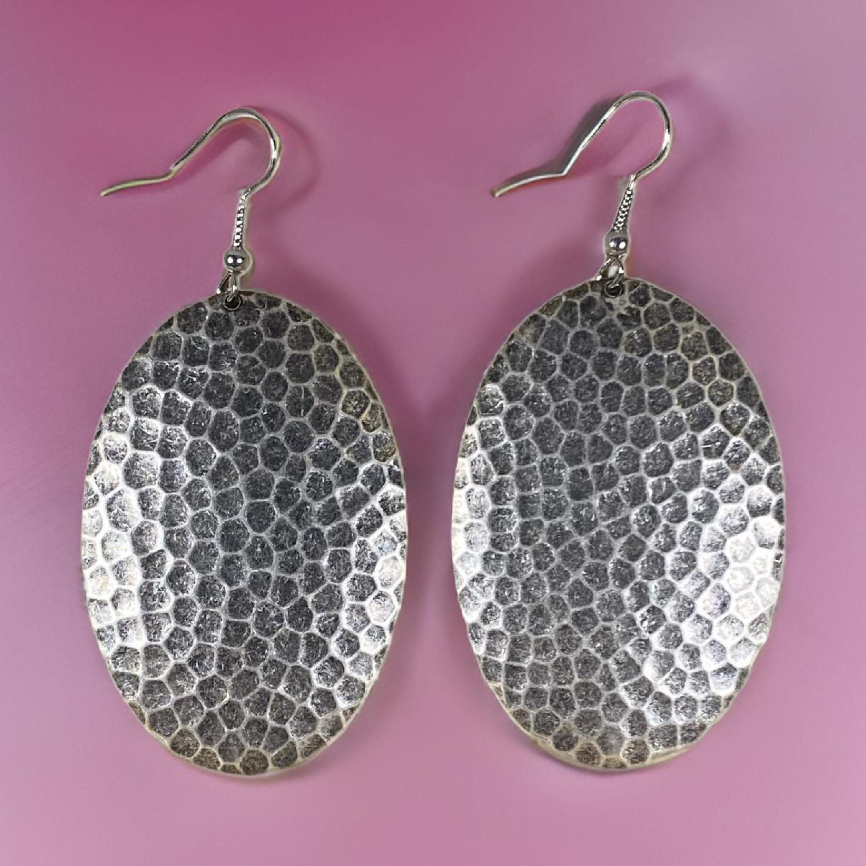 Hammered Oval Domed Dangle Earrings