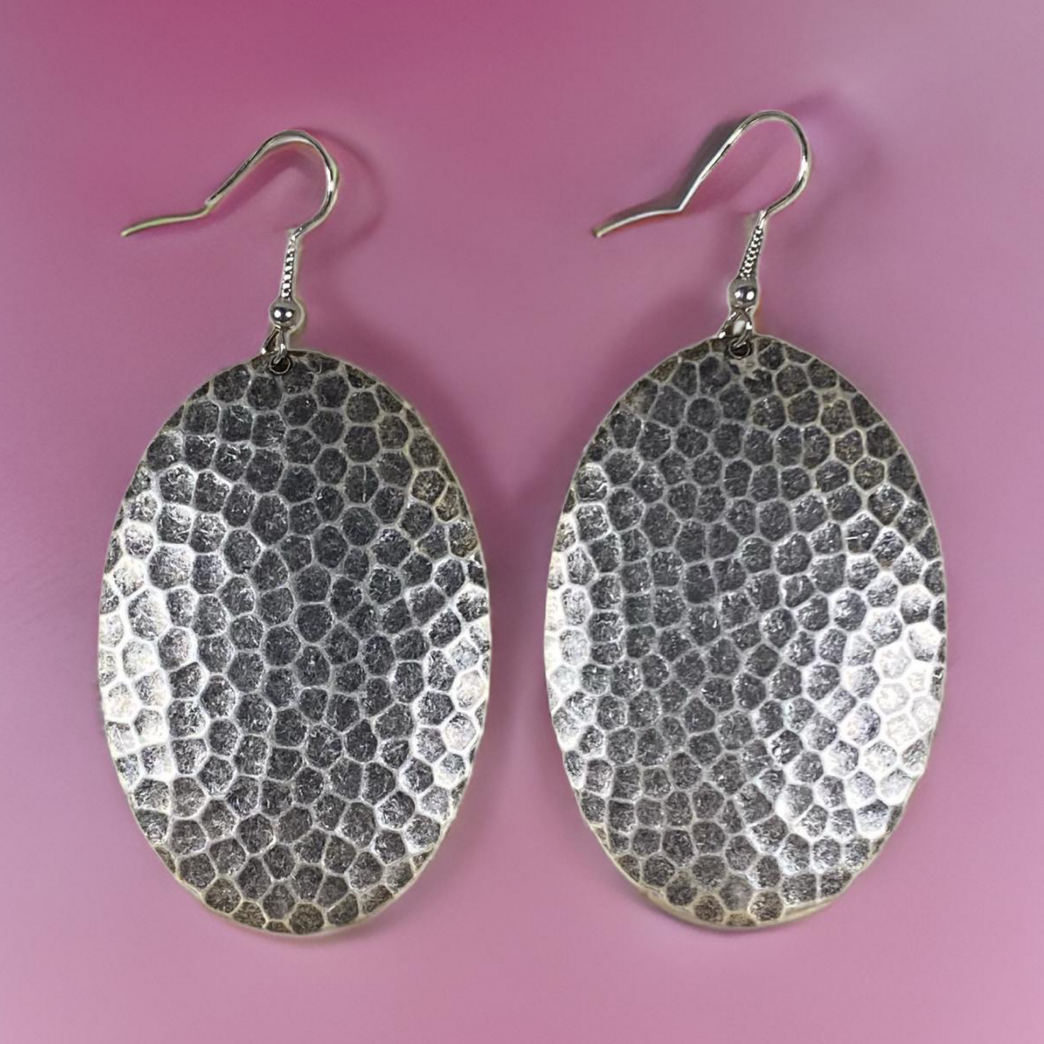 Hammered Oval Domed Dangle Earrings