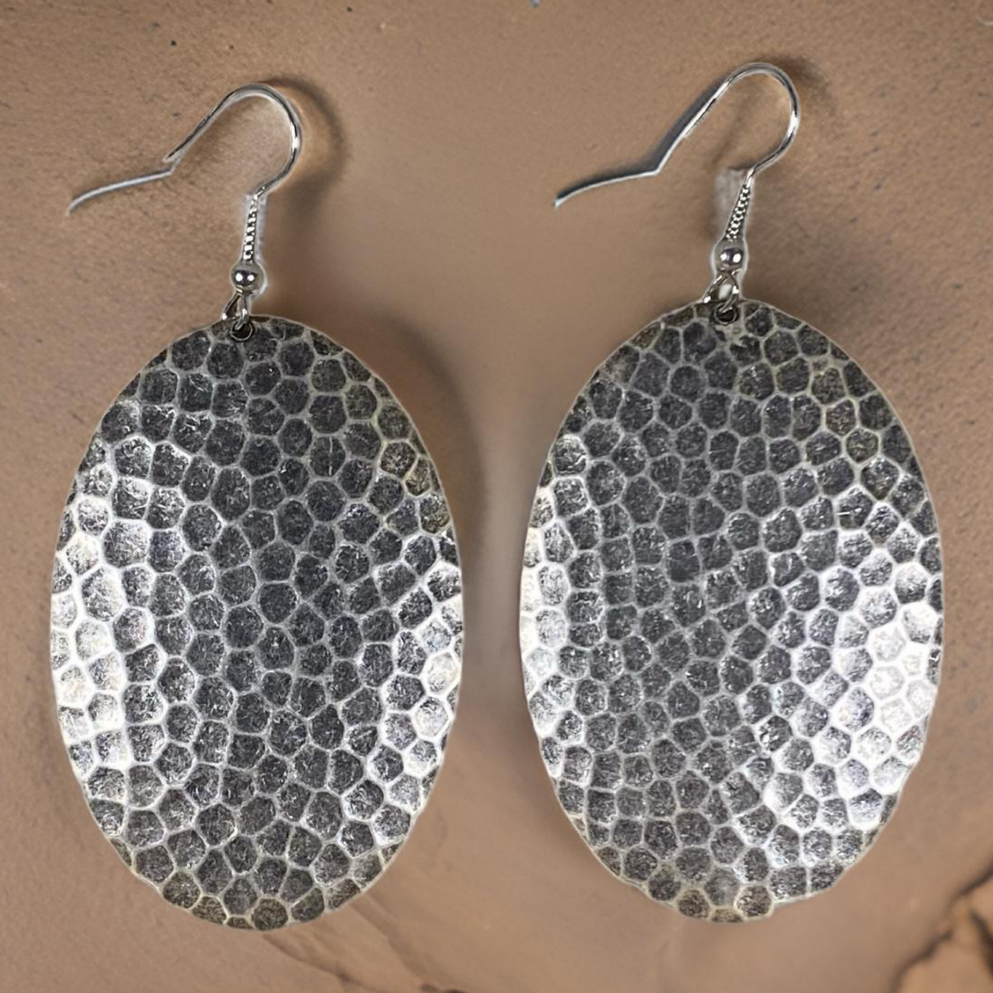 Hammered Oval Domed Dangle Earrings
