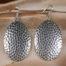 Load image into Gallery viewer, Hammered Oval Domed Dangle Earrings
