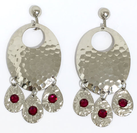 Hammered Ruby Chandelier Earrings