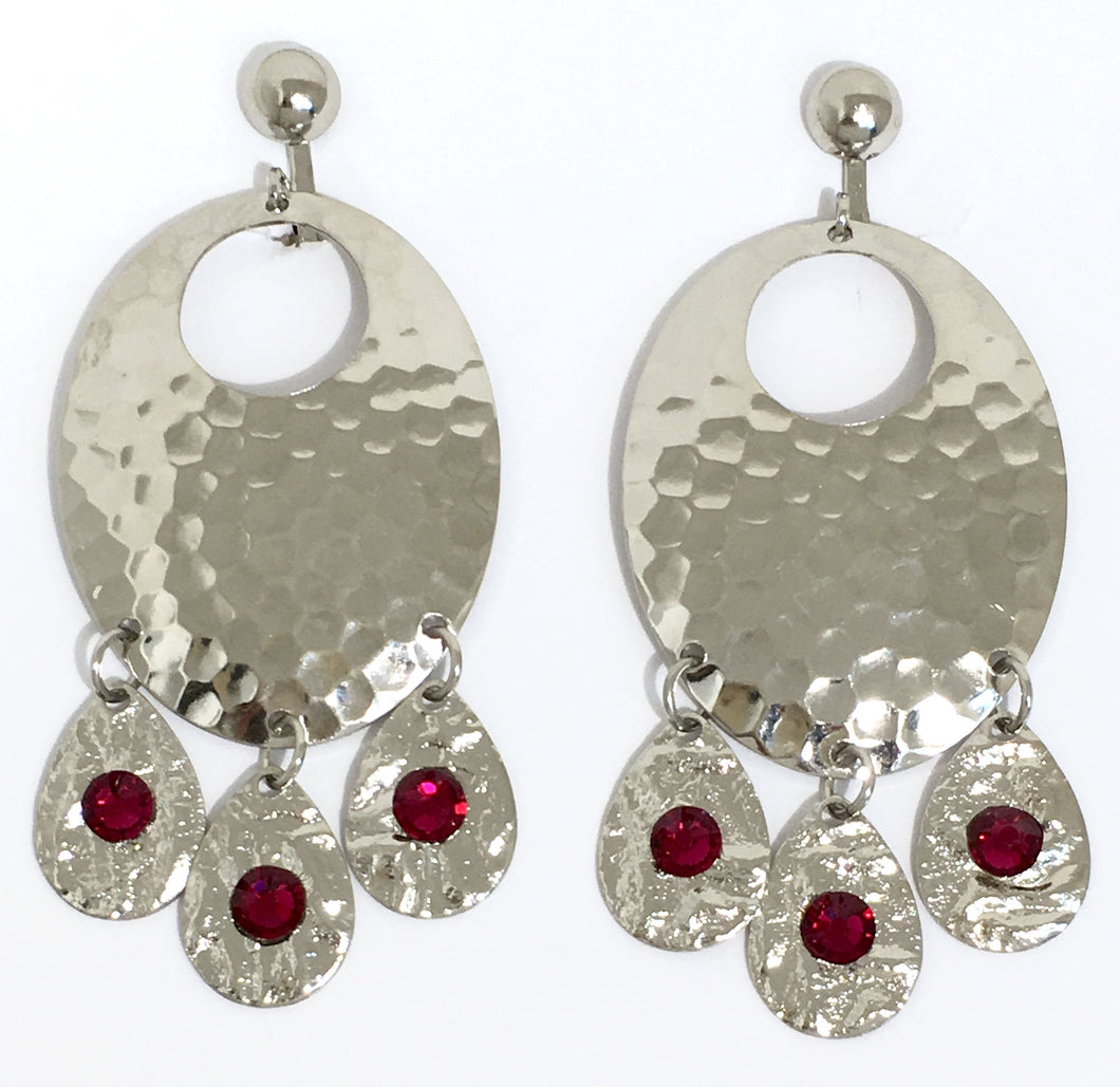 Hammered Ruby Chandelier Earrings