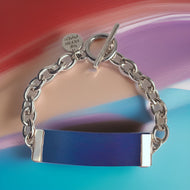 Blue Leather and Chain ID Toggle Bracelet