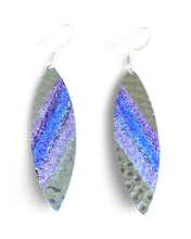 Load image into Gallery viewer, Art Deco Hand Painted Purple &amp; Blue Navette Earrings
