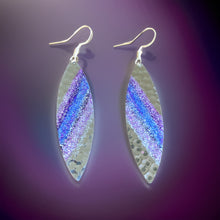 Load image into Gallery viewer, Art Deco Hand Painted Purple &amp; Blue Navette Earrings
