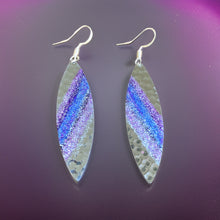 Load image into Gallery viewer, Art Deco Hand Painted Purple &amp; Blue Navette Earrings
