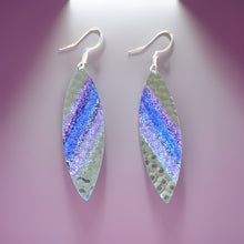 Load image into Gallery viewer, Art Deco Hand Painted Purple &amp; Blue Navette Earrings
