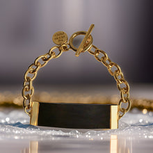 Load image into Gallery viewer, Black Leather and Chain ID Toggle Bracelet by The Urban Charm
