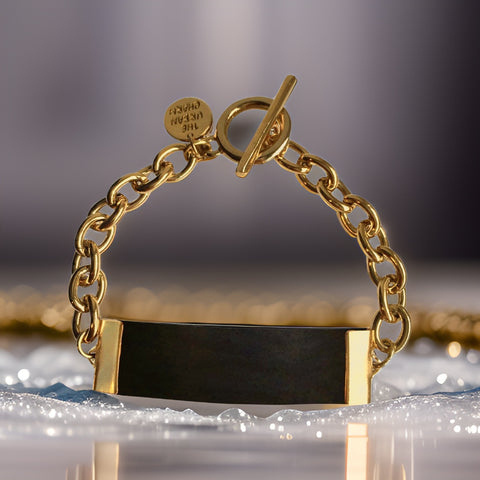 Black Leather and Chain ID Toggle Bracelet by The Urban Charm