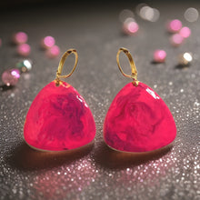 Load image into Gallery viewer, Pink &amp; Purple Hand Painted Marbleized Guitar Pick Earrings
