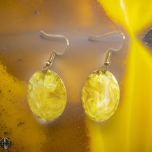 Load image into Gallery viewer, Yellow Hand Painted Marbleized Mini Oval Earrings
