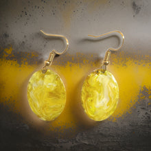 Load image into Gallery viewer, Yellow Hand Painted Marbleized Mini Oval Earrings

