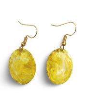 Load image into Gallery viewer, Yellow Hand Painted Marbleized Mini Oval Earrings
