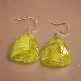 Yellow & White Hand Painted Marbleized Guitar Pick Earrings