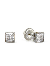 Load image into Gallery viewer, Princess Cut Stud Earrings – 6mm &amp; 8mm | 18k Gold or White Gold Finish
