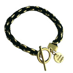 Black Suede Woven Cable Chain Toggle Bracelet