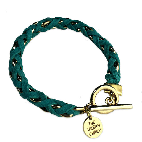 Turquoise Suede Woven Cable Chain Toggle Bracelet