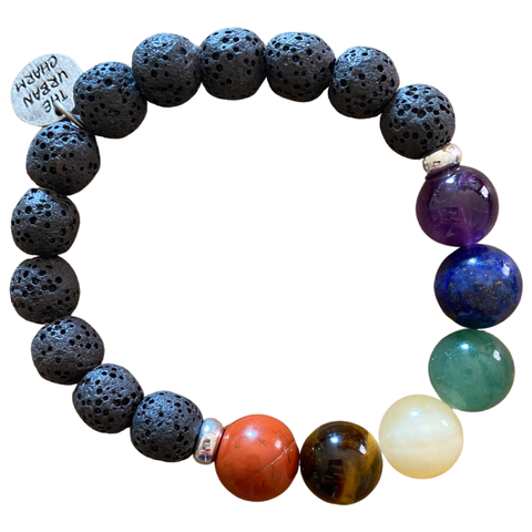 Large Black Lava Rock Chakra Bracelet