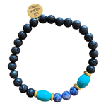 Black Lava Rock, Natural Sodalite and Turquoise Bracelet