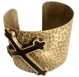 Silver Color Fill Cross Hammered Cuff