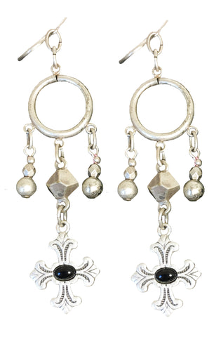 Silver and Black Cross Dangle Earrings