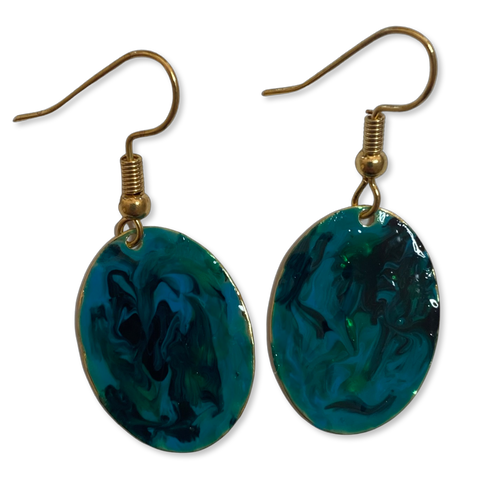 Blue Green Marble Mini Oval Lures of Love Earrings