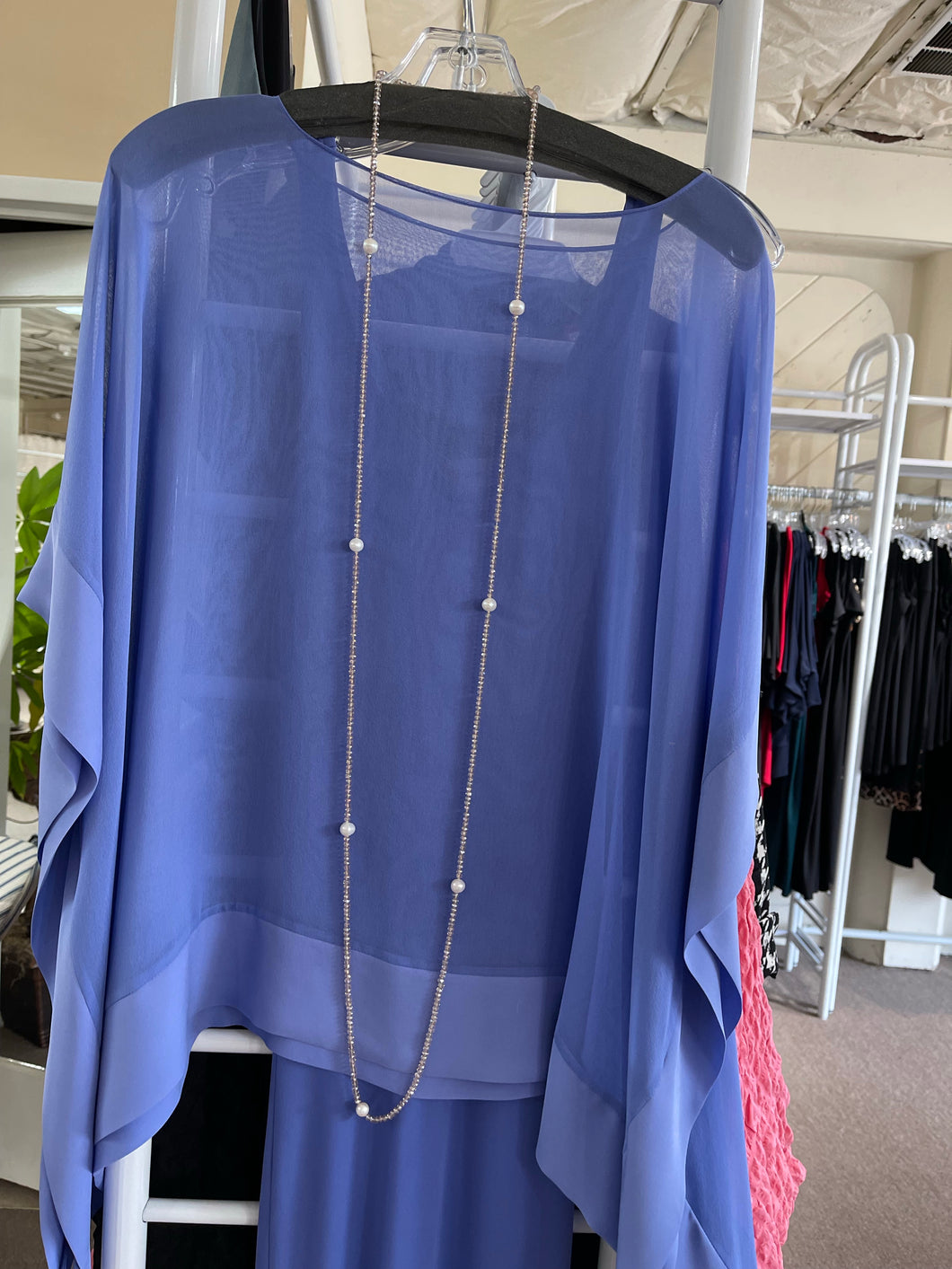 Long Pearl & Crystal Necklace