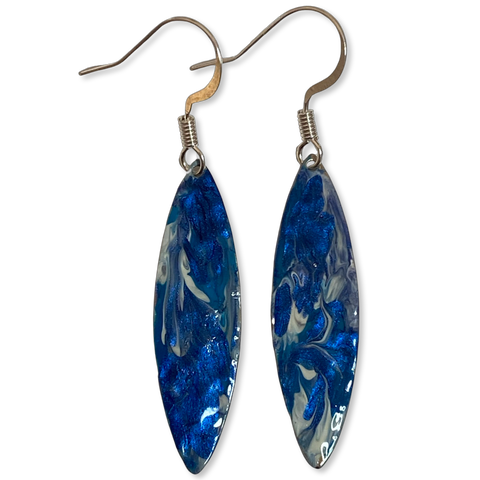 Blue Marble Mini Navette Lures of Love Earrings