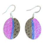 Art Deco Hand Painted Pink & Blue Mini Oval Earrings