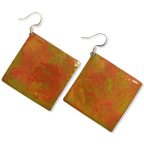 Yellow Orange Marble Triangle Lures of Love Earrings