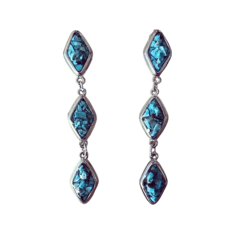 Natural Turquoise and Silver Tier Drop Earrings by The Urban Charm