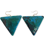 Blue Green Marble Triangle Dome Lures of Love Earrings