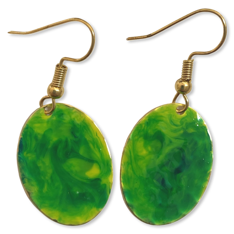 Green Yellow Marble Mini Oval Lures of Love Earrings