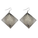 Silver Hammered Diamond Dome Dangle Earrings