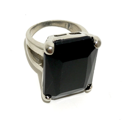 Sterling Silver Jet Black Crystal  Ring