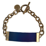 Blue Leather and Chain ID Toggle Bracelet