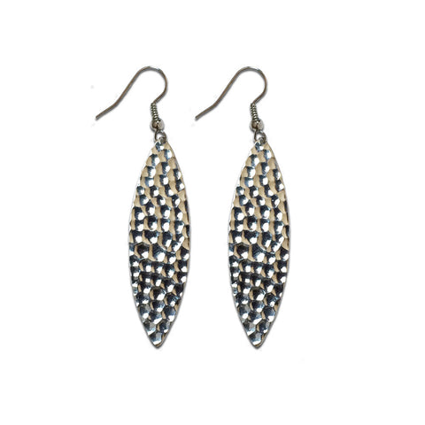 Mini Navette Hammered Metal Earrings
