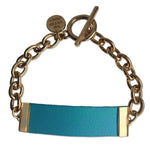 Baby Blue Leather and Chain ID Toggle Bracelet by The Urban Charm