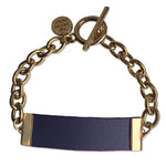 Navy Leather and Chain ID Toggle Bracelet