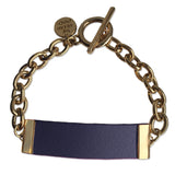 Navy Leather and Chain ID Toggle Bracelet