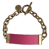 Pink Leather and Chain ID Toggle Bracelet