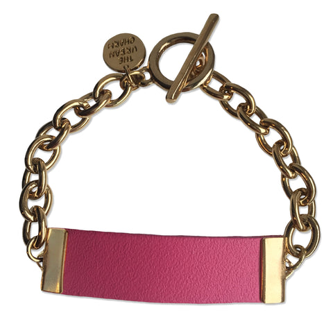 Pink Leather and Chain ID Toggle Bracelet