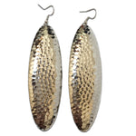 Hammered Metal Long Oval Dangle Earrings