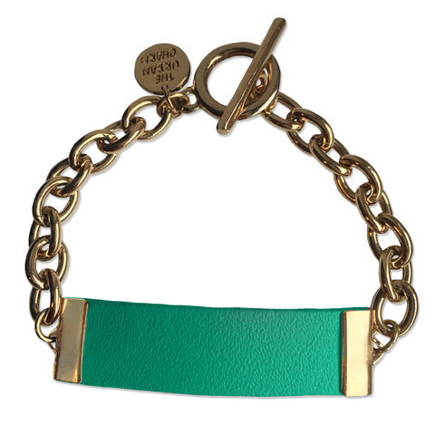 Turquoise Leather and Chain ID Toggle Bracelet
