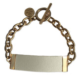 White Leather and Chain ID Toggle Bracelet