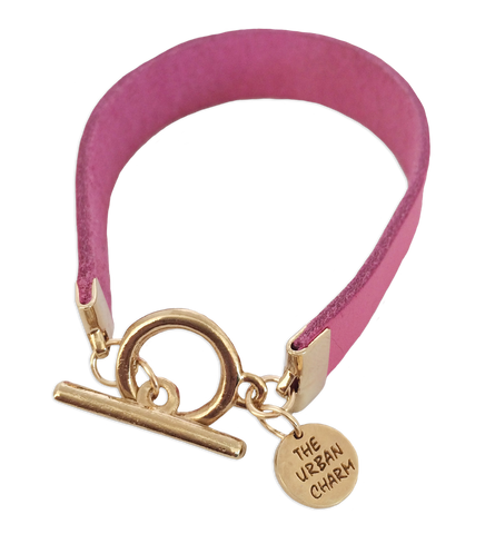 Pink Leather Color Band Bracelet